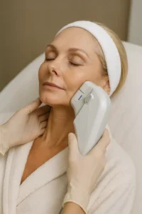 Woman receiving HIFU non surgical facelift treatment Malmesbury
