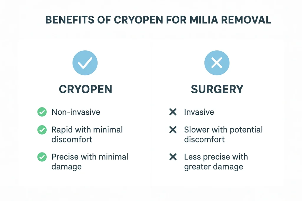 Benefits of cryopen for milia removal Malmesbury compared to surgical treatments.