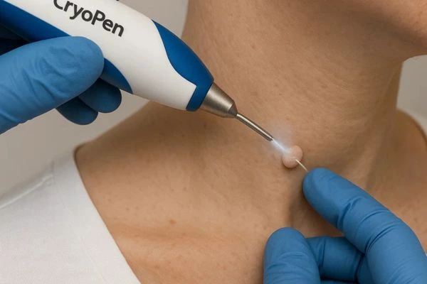 Person receiving cryotherapy Malmesbury for skin tag removal