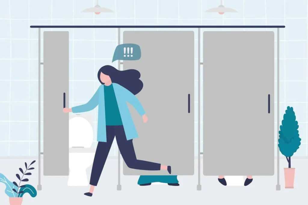 graphic of Urine incontinence Malmesbury woman running to the toilet.