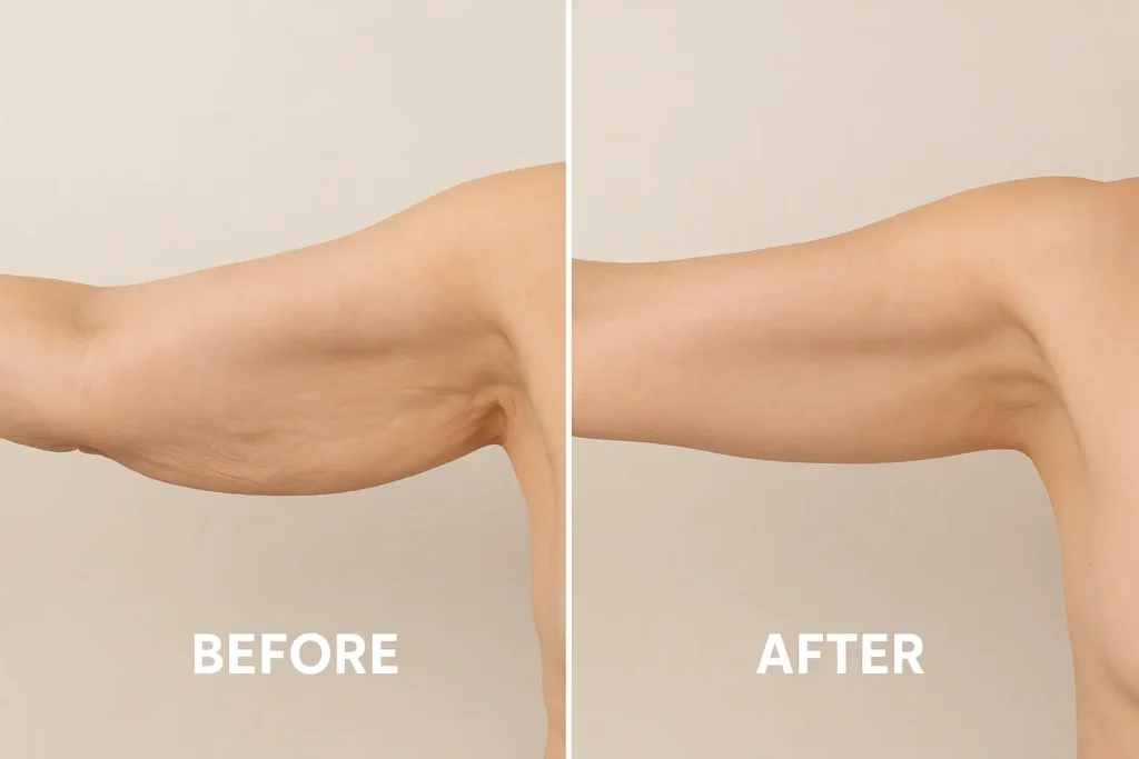 Picture of LA LIPO Malmesbury before and after results of skin tightening treatment on the upper arms.